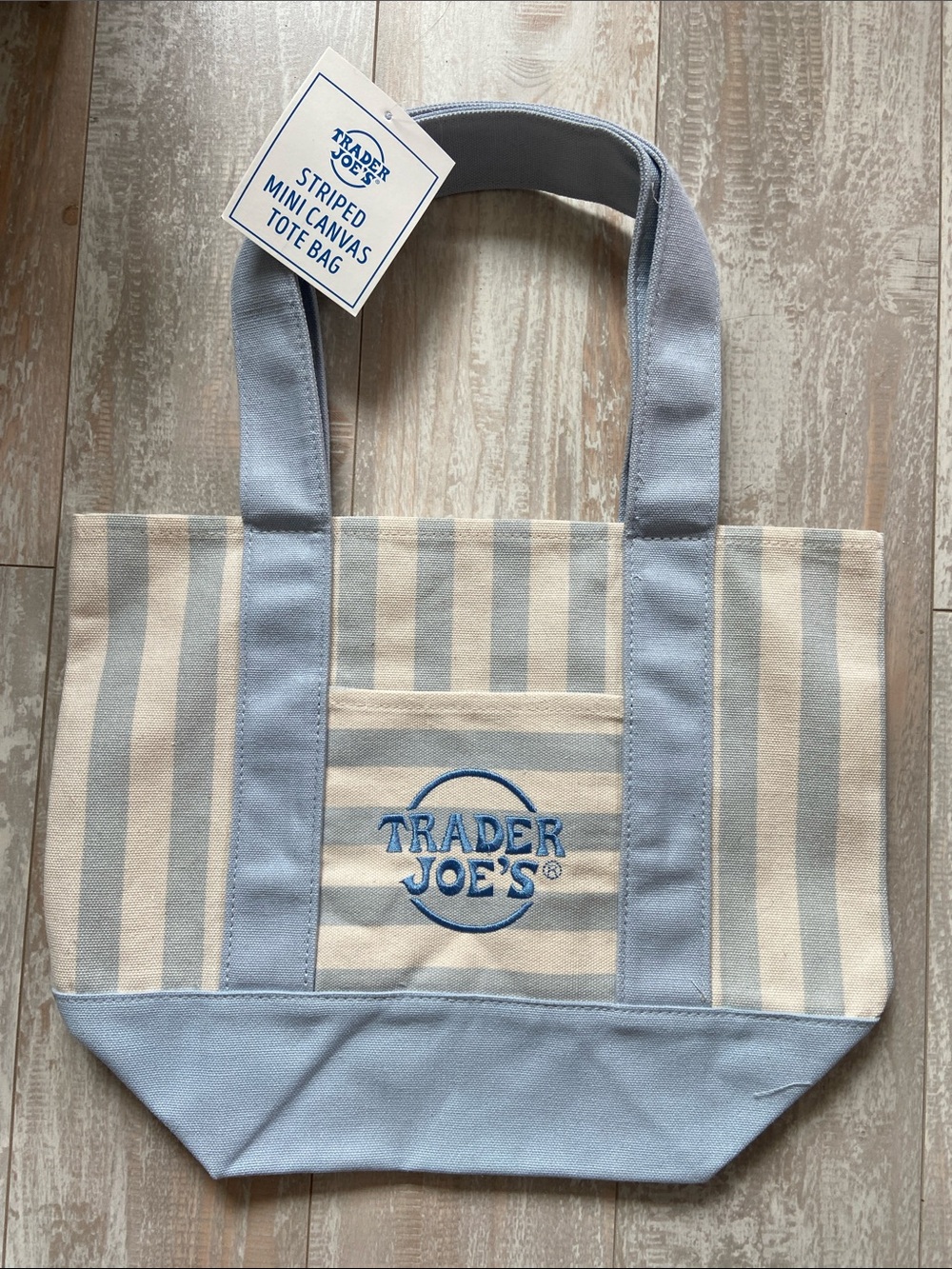 Trader Joe's Blue Striped Canvas Tote Bag